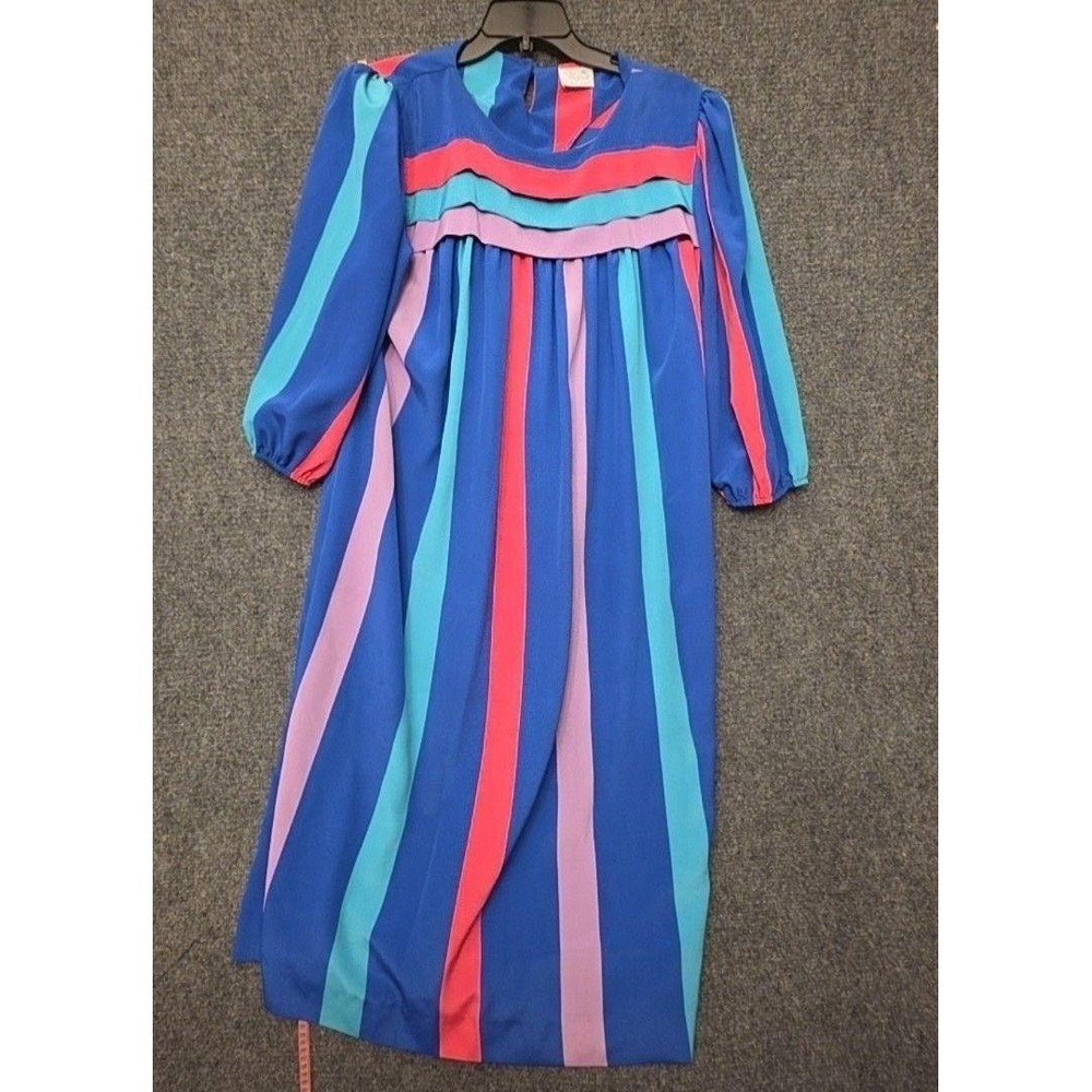 Vintage Lorac Original Dress Womens Large Blue Striped Maxi Long Sleeve